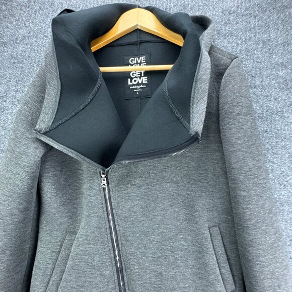 **SOLD**Betsey Johnson Performance Jacket Womens Large Gray Hooded Asymmetrical - Picture 2 of 15